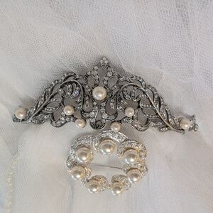 Ornate Silver and Pearl Brooch Set Monet